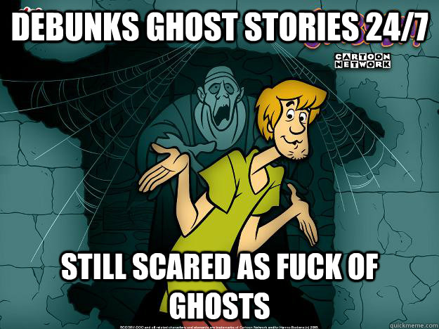 Debunks ghost stories 24/7 Still scared as fuck of ghosts  Irrational Shaggy