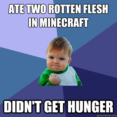 ate two rotten flesh in minecraft didn't get hunger  Success Kid