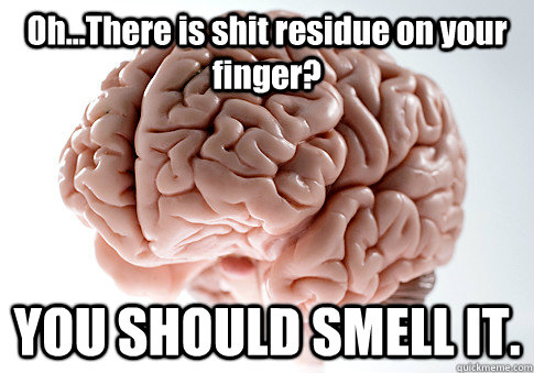 Oh...There is shit residue on your finger? YOU SHOULD SMELL IT.  Scumbag Brain