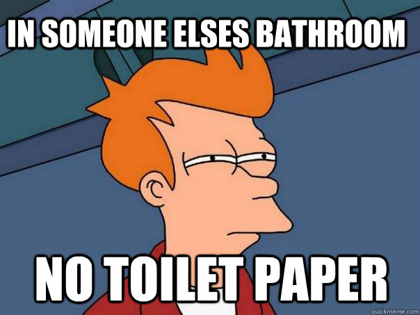 In someone elses bathroom no toilet paper - In someone elses bathroom no toilet paper  Futurama Fry