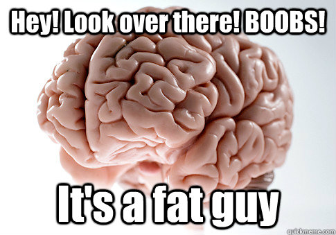 Hey! Look over there! BOOBS! It's a fat guy  Scumbag Brain