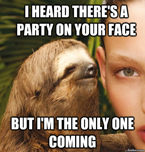 i heard there's a party on your face but i'm the only one coming  rape sloth