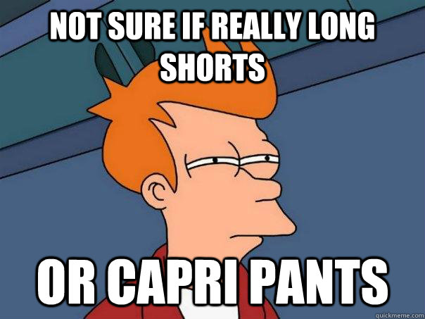 Not sure if really long shorts Or capri pants   Futurama Fry