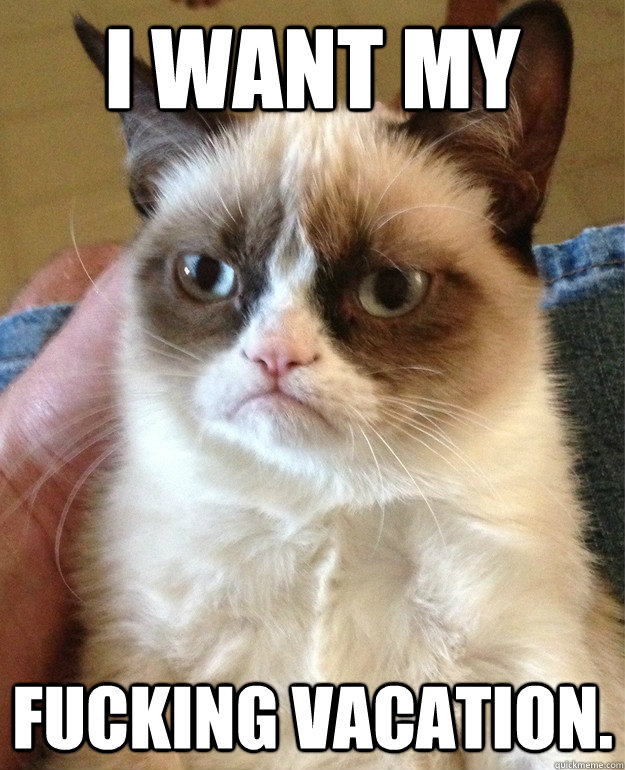 I want my fucking vacation.  Grumpy Cat is so sick of this shit