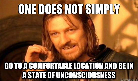 One Does Not Simply GO TO A COMFORTABLE LOCATION AND BE IN A STATE OF UNCONSCIOUSNESS   Boromir