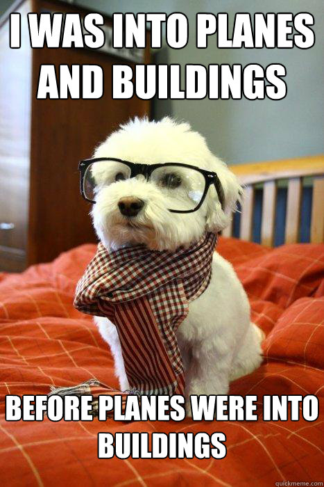 I was into planes and buildings before planes were into buildings  Hipster Dog