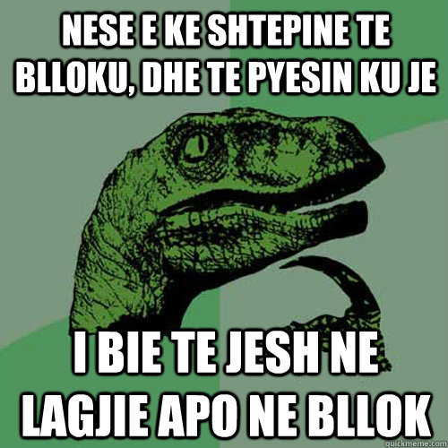 nese e ke shtepine te blloku, dhe te pyesin ku je i bie te jesh ne lagjie apo ne bllok  Philosoraptor