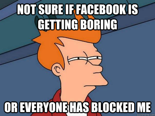 not sure if facebook is getting boring Or everyone has blocked me  Futurama Fry