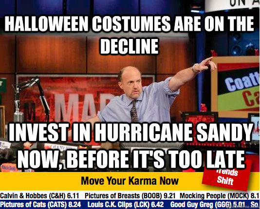 Halloween costumes are on the decline invest in hurricane sandy now, before it's too late  Mad Karma with Jim Cramer