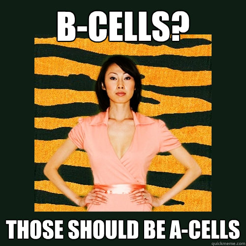 B-cells? those should be A-cells  Tiger Mom