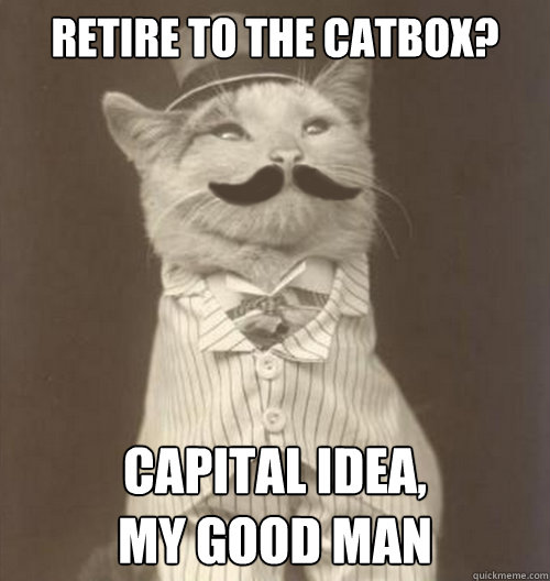 Retire to the catbox? capital idea,
my good man  Original Business Cat