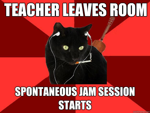 Teacher leaves room spontaneous jam session starts  Berklee Cat