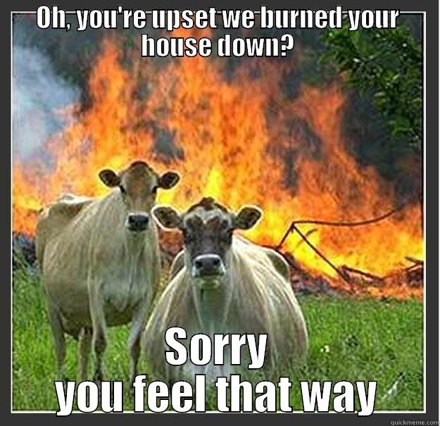 Empathy Cows - OH, YOU'RE UPSET WE BURNED YOUR HOUSE DOWN? SORRY YOU FEEL THAT WAY Evil cows