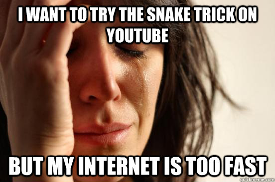 I want to try the snake trick on youtube but my internet is too fast  First World Problems