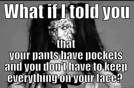 gagaga gagag gagag  -  WHAT IF I TOLD YOU  THAT YOUR PANTS HAVE POCKETS AND YOU DON'T HAVE TO KEEP EVERYTHING ON YOUR FACE?  Misc