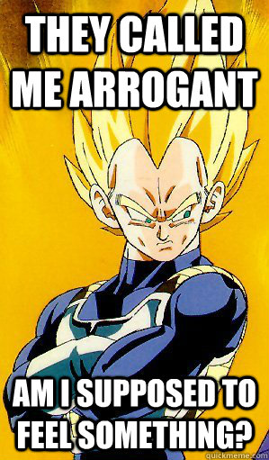 They called me Arrogant Am I supposed to feel something?  Arrogant Vegeta