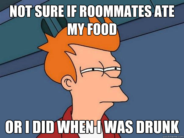 not sure if roommates ate my food or i did when i was drunk  Futurama Fry