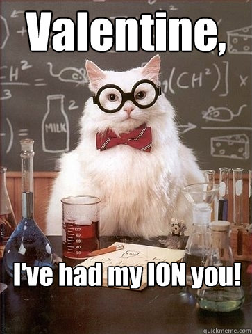 Valentine, I've had my ION you!
  Chemistry Cat