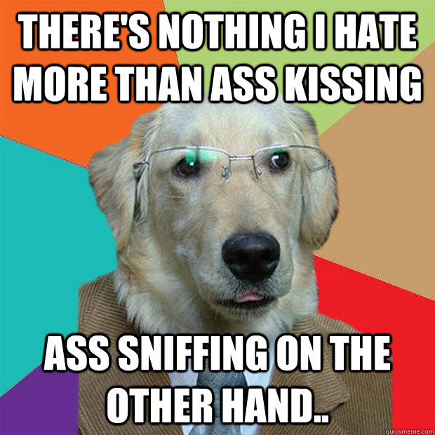 There's nothing i hate more than ass kissing ass sniffing on the other hand..  Business Dog