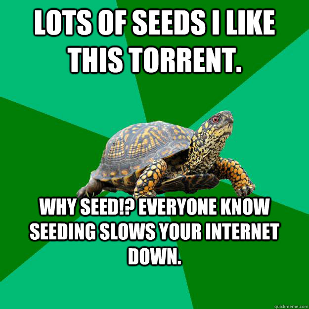 lots of seeds i like this torrent. Why seed!? everyone know seeding slows your internet down. - lots of seeds i like this torrent. Why seed!? everyone know seeding slows your internet down.  Torrenting Turtle