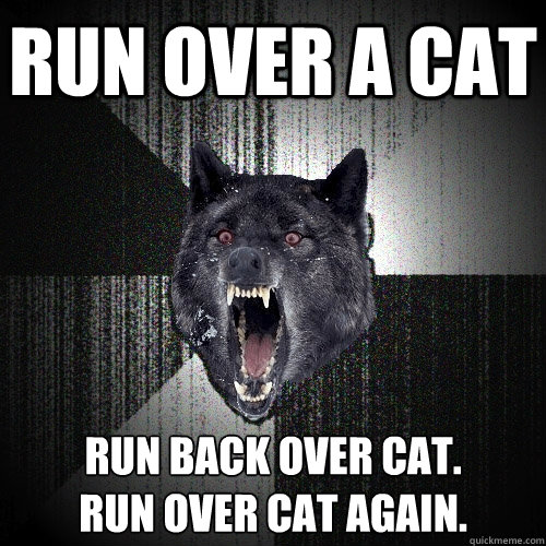 run over a cat run back over cat.
run over cat again. 
  Insanity Wolf