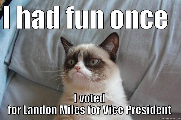 vote america - I HAD FUN ONCE  I VOTED FOR LANDON MILES FOR VICE PRESIDENT Grumpy Cat
