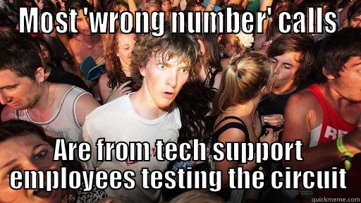 I work in Telecom - MOST 'WRONG NUMBER' CALLS ARE FROM TECH SUPPORT EMPLOYEES TESTING THE CIRCUIT Sudden Clarity Clarence