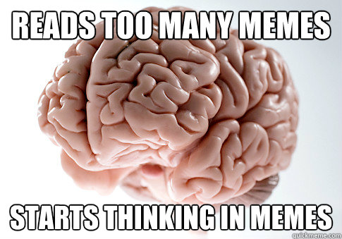 Reads too many MeMes  Starts thinking in Memes  Scumbag Brain