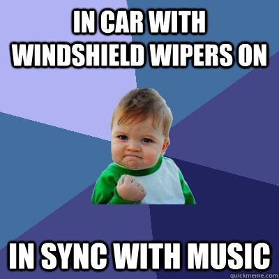 in car with windshield wipers on in sync with music  Success Kid