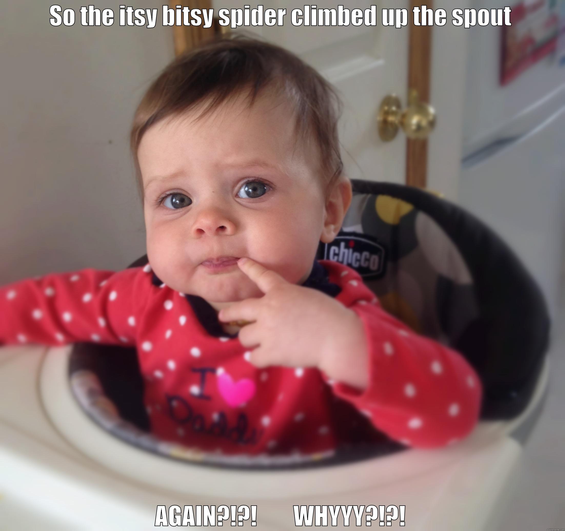 Perplexed baby - SO THE ITSY BITSY SPIDER CLIMBED UP THE SPOUT AGAIN?!?!        WHYYY?!?! Misc