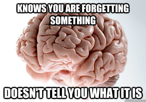 Knows you are forgetting something Doesn't tell you what it is   Scumbag Brain