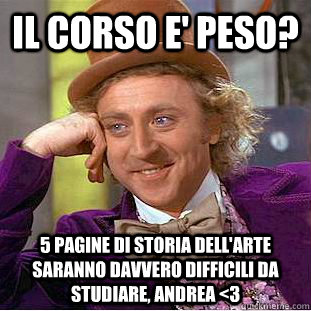 Il corso e' peso? 5 pagine di storia dell'arte saranno davvero difficili da studiare, andrea <3  Condescending Wonka