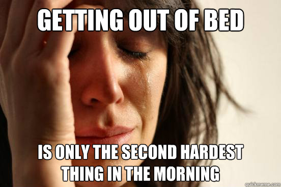 Getting out of bed Is only the second hardest 
thing in the morning - Getting out of bed Is only the second hardest 
thing in the morning  First World Problems