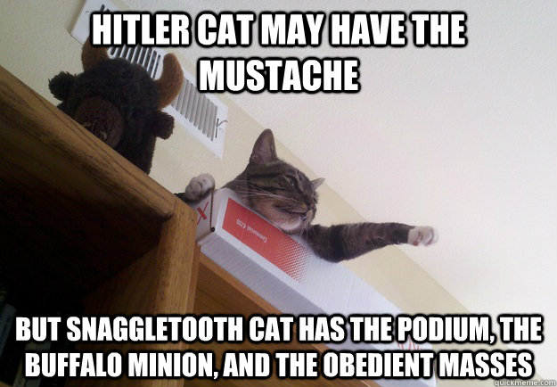 Hitler cat may have the mustache But snaggletooth cat has the podium, the buffalo minion, and the obedient masses - Hitler cat may have the mustache But snaggletooth cat has the podium, the buffalo minion, and the obedient masses  Misc