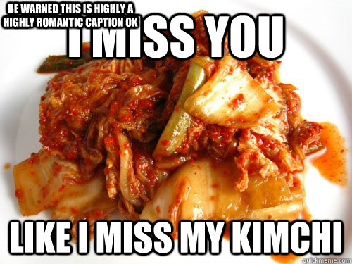 I MISS YOU LIKE I MISS MY KIMCHI BE WARNED THIS IS HIGHLY A HIGHLY ROMANTIC CAPTION OK - I MISS YOU LIKE I MISS MY KIMCHI BE WARNED THIS IS HIGHLY A HIGHLY ROMANTIC CAPTION OK  KIMCHI