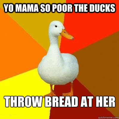 yo mama so poor the ducks throw bread at her  Tech Impaired Duck