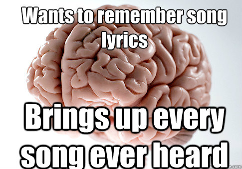 Wants to remember song lyrics Brings up every song ever heard - Wants to remember song lyrics Brings up every song ever heard  Scumbag Brain