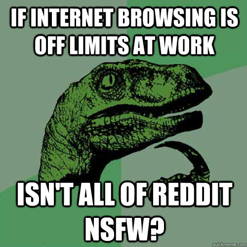 If internet browsing is off limits at work Isn't all of Reddit NSFW?  Philosoraptor