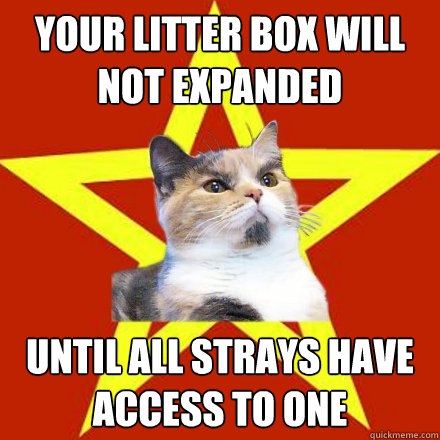 Your litter box will not expanded Until all strays have access to one  Lenin Cat