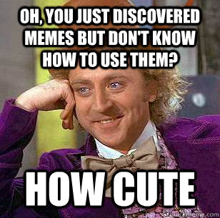 Oh, You just discovered memes but don't know how to use them? how cute - Oh, You just discovered memes but don't know how to use them? how cute  Condescending Wonka