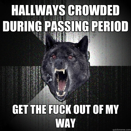 hallways crowded during passing period Get the fuck out of my way  Insanity Wolf