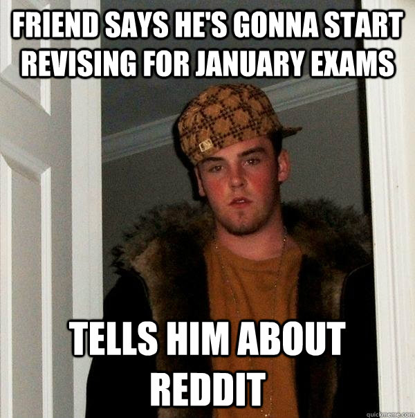 friend says he's gonna start revising for January exams tells him about reddit  Scumbag Steve