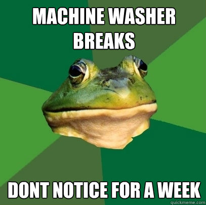 Machine washer breaks Dont notice for a week  Foul Bachelor Frog