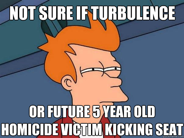 Not sure if turbulence Or future 5 year old homicide victim kicking seat  Futurama Fry