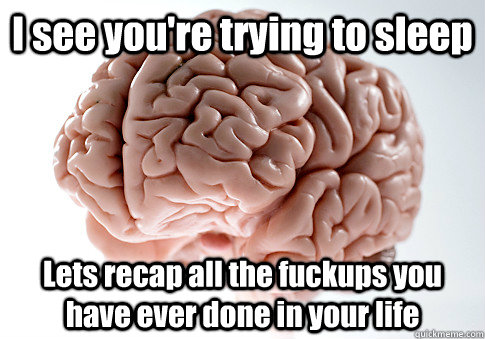 I see you're trying to sleep Lets recap all the fuckups you have ever done in your life  Scumbag Brain