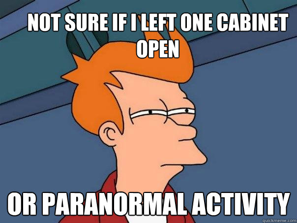 Not sure if i left one cabinet open Or paranormal activity  Futurama Fry