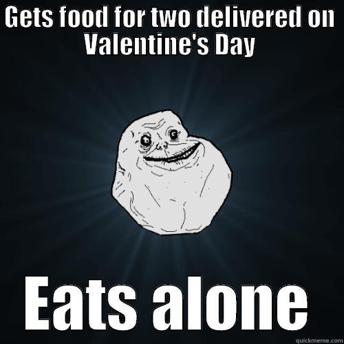 GETS FOOD FOR TWO DELIVERED ON VALENTINE'S DAY EATS ALONE Forever Alone