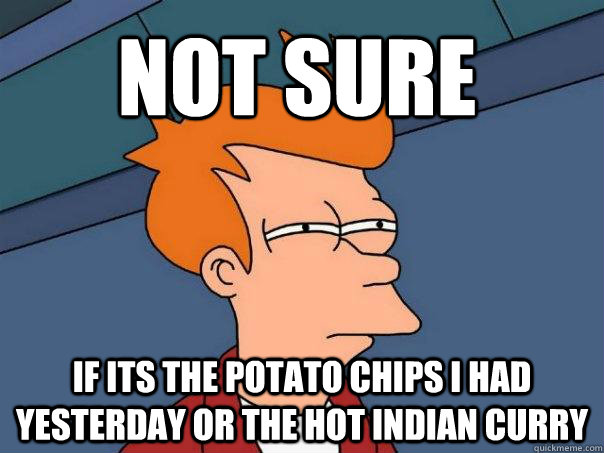 Not sure  if its the potato chips i had yesterday or the hot indian curry  Futurama Fry