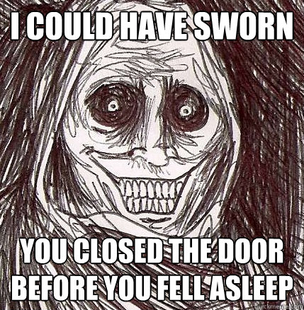 I could have sworn  you closed the door before you fell asleep - I could have sworn  you closed the door before you fell asleep  Horrifying Houseguest