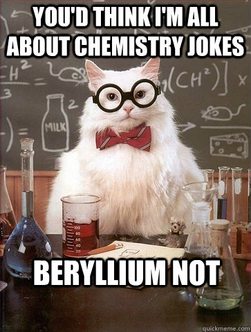 You'd think I'm all about chemistry jokes Beryllium not - You'd think I'm all about chemistry jokes Beryllium not  Chemistry Cat